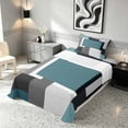 thumbnail image 3 of Manfei Abstract Geometric Twin Sheets, Teal Gray Black WhiteSquare Bedding, Black Reversible 3pcs1 Flat Sheet + 1 Fitted Sheet + 1 Pillowcase, 3 of 6