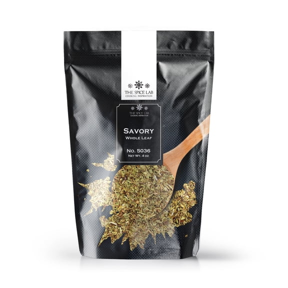 The Spice Lab Whole Leaf Savory - Kosher Gluten-Free Non-GMO All Natural Spice - 4 oz Resealable Bag - 5036
