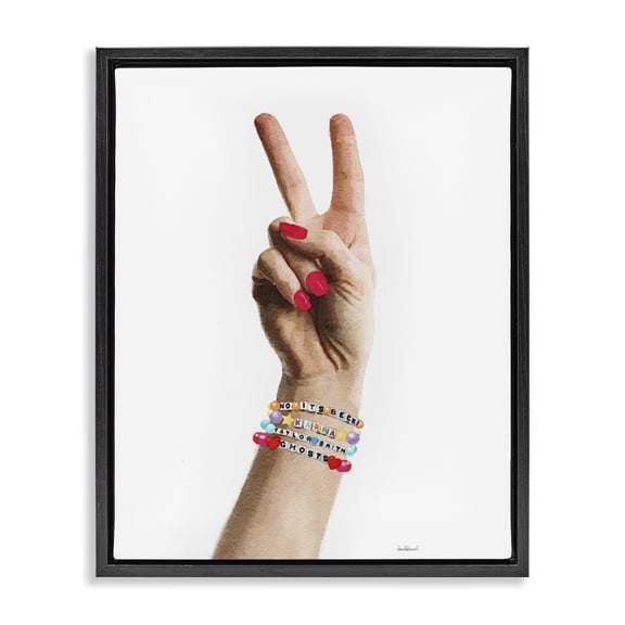 Stupell Industries Glam Peace Sign Hand Black Floating Frame Canvas Art, 17 x 21, by Amanda Greenwood
