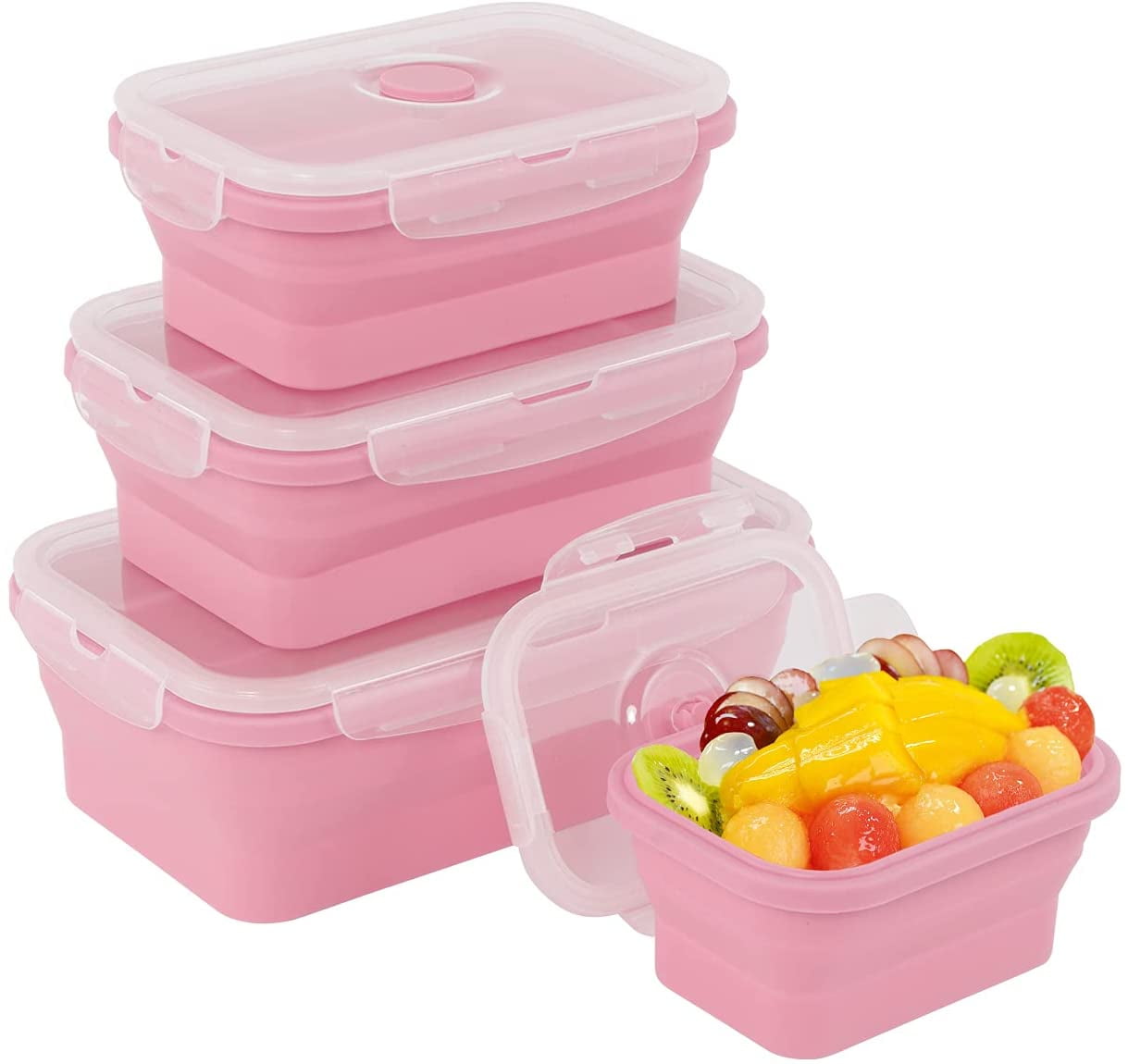 4 pcs Silicone Foldable Meal Prep Container Lunch Box Food Storage Takeaway 