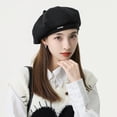 thumbnail image 2 of Boina estándar de metal de lana de otoño e invierno de estilo coreano gorra octogonal para niños circunferencia de la cabeza grande cara pequeña sombrero de pintor de arte de moda, 2 of 5