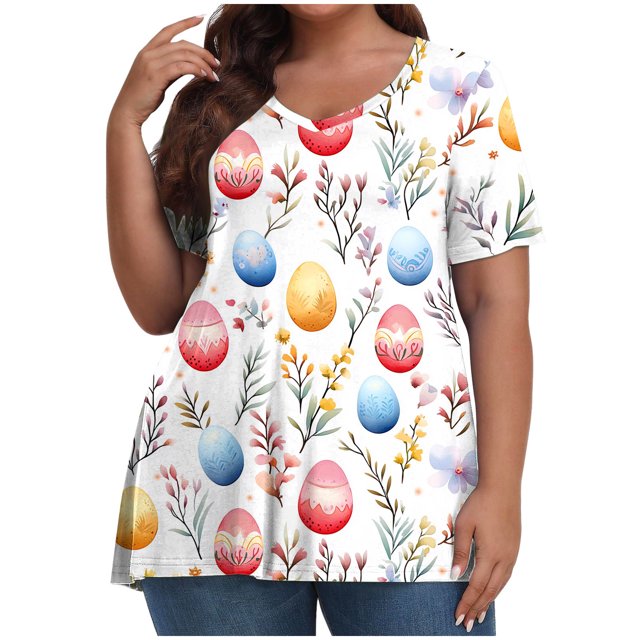 Pisexur Hauts de Printemps pour Femmes 2025 Mode Été Imprimé Manches Courtes Col Rond Multicolore,3TG