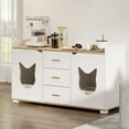 thumbnail image 6 of Dextrus Litter Box Furniture with Drawers, Wood Cat Litter Box Enclosure with 2 Rooms, White, 6 of 9