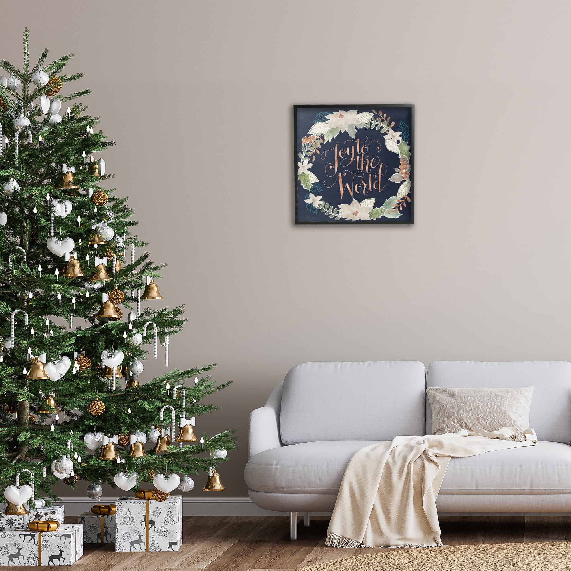 Stupell Industries Joy To The World Holiday Painting Black Framed Art Print Wall Art, 24 x 24