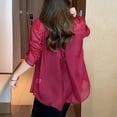 thumbnail image 2 of ZOHIUM Tops Women's Spring/Summer Solid Color Long Sleeved Shirt Chiffon Thin Shirt Button Down Shirts for Women Summer Tops for Women 2165 (Red,One Size), 2 of 4