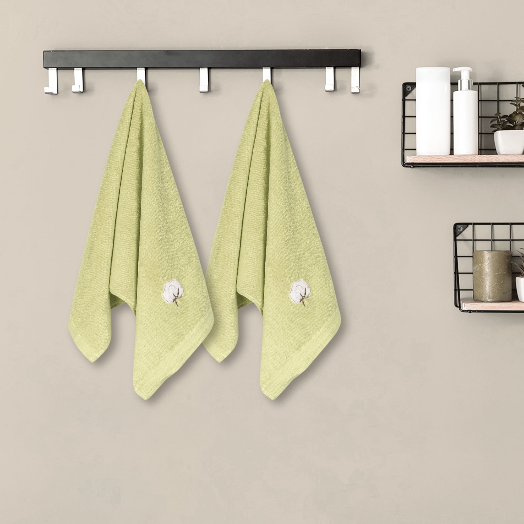 Unique Bargains Geometric Washcloths Set Cotton Bath Towels Low Lint Green