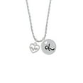 thumbnail image 2 of Delight Jewelry Silvertone Heart with AB Crystal Heartbeat Silvertone Script Initial Disc - K - Charm Necklace, 20"+3", 2 of 4