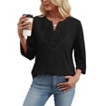 thumbnail image 4 of WIHOLL 3/4 Length Sleeve Summer Tops for Women Trendy Blouses V Neck Lace Shirt Beach Vacation Cruise Outfits, 4 of 11