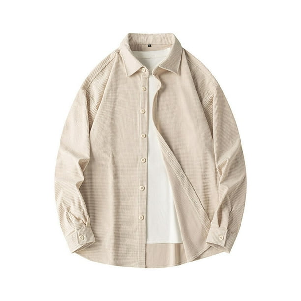 Blusa y camisa de manga larga con cuello vuelto para hombre, color liso, de pana, talla grande, holgada, a la moda, de manga larga, blusa para hombre