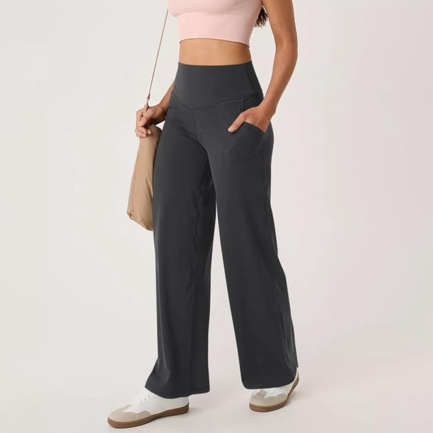 WILLBEST Pantalones Casuales para Mujer, de Pierna Ancha, para Yoga, Entrenamiento, con Bolsillos, Elásticos, Holgados, para Mayor Comodidad Durante Todo el Día. Grande