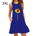 thumbnail image 1 of Robe Courte Sans Manches Midi Robe d'Été Robe Femme Imprimé Tenues d'Été, Bleu, 3XL, 1 of 6