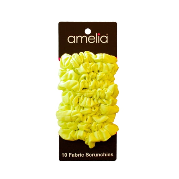 Amelia Beauty, Medium Neon Lime Jersey Scrunchies, 2.5in Diameter, Gentle on Hair, Strong Hold, No Snag, No Dents or Creases. 10 Pack