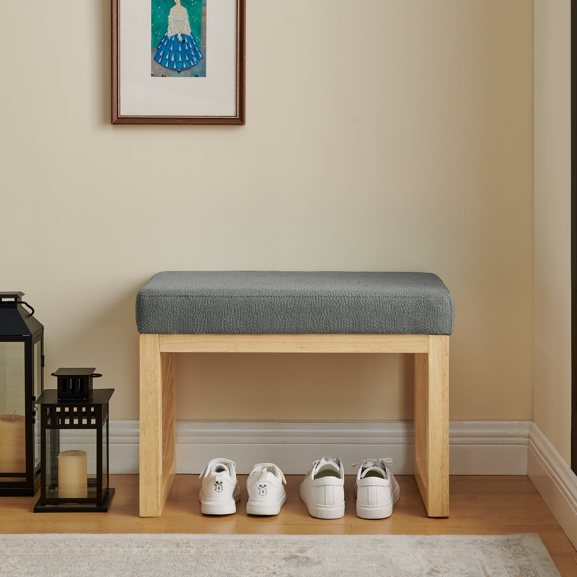 Bench, Entryway Bench, Shoe Storage Stool with Solid Wood Frame, Soft Loop Yarn Cushion and Modern Design, for Hallway Mudroom, Dark Gray
