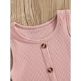 thumbnail image 5 of Gzhioc Kid Girl Sleeveless Dress, Plain Color Round Neck Button Decor Stripe Pattern Dress, Casual Simple One-Piece Clothes,Pink/Apricot/Black, 5 of 8