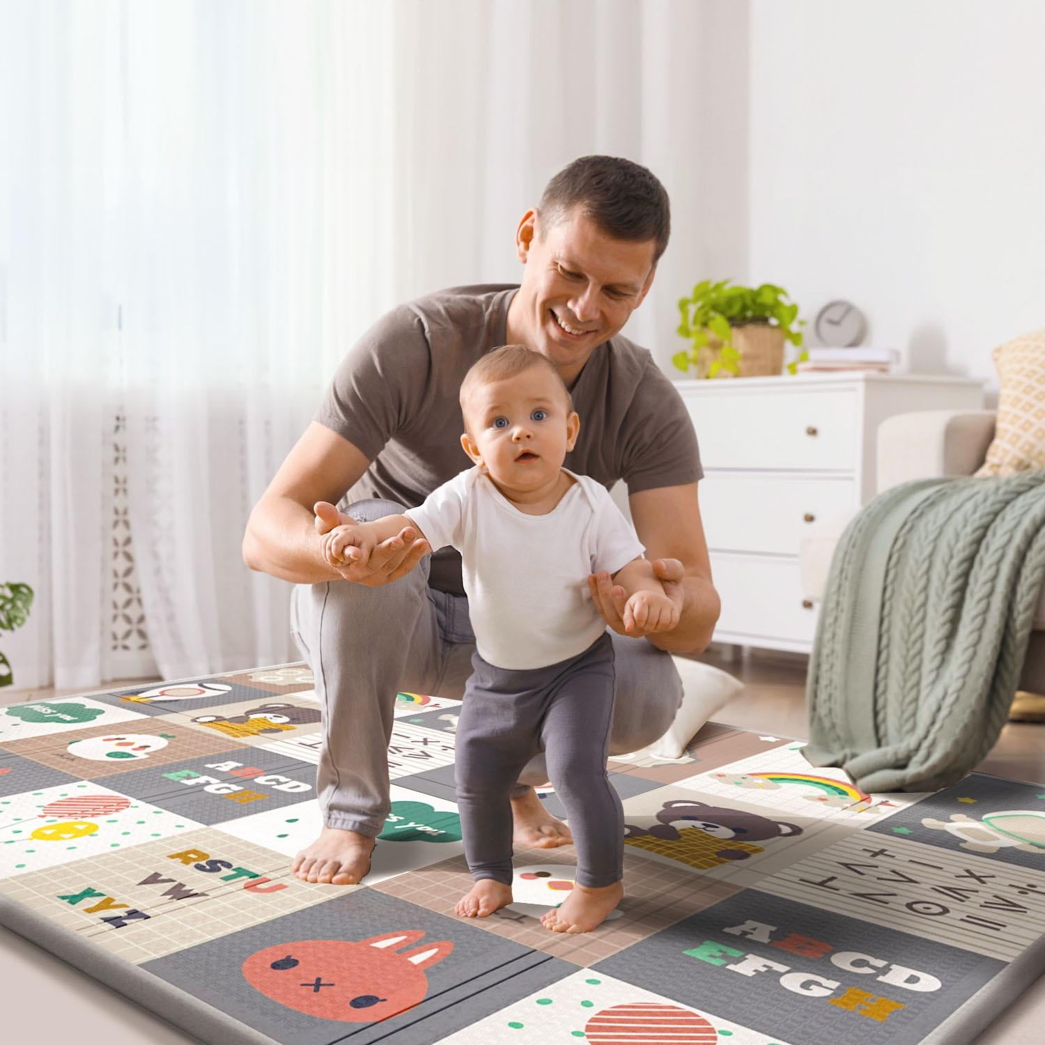ADHINO Non-Toxic 79"x71" Foldable Waterproof Baby Foam Play & Crawl Mat, Anti-Slip Infant-Toddler Floor Mat