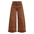 thumbnail image 5 of Dweltoz Women's 2026 High Waist Baggy Wide Leg Jeans Trendy Patchwork Ruffle Hem Boyfriend Casual Denim Fall Long Trousers,Brown XL, 5 of 7
