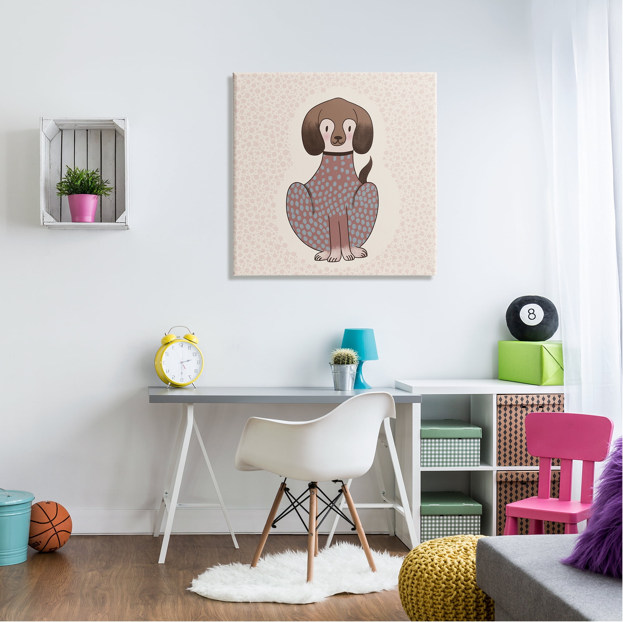 Stupell Industries Adorable Spotted Dog Kids Polka Dot Patterned Animal Graphic Art Gallery Wrapped Canvas Print Wall Art, Design by Birgit Maria Kiennast