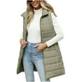 thumbnail image 5 of Htigea Women's Long Vest Puffer Sleeveless Jackets Lightweight Zip Up Collared Coats Fall Winter Casual Outerwear with Pocket Gray S, 5 of 9