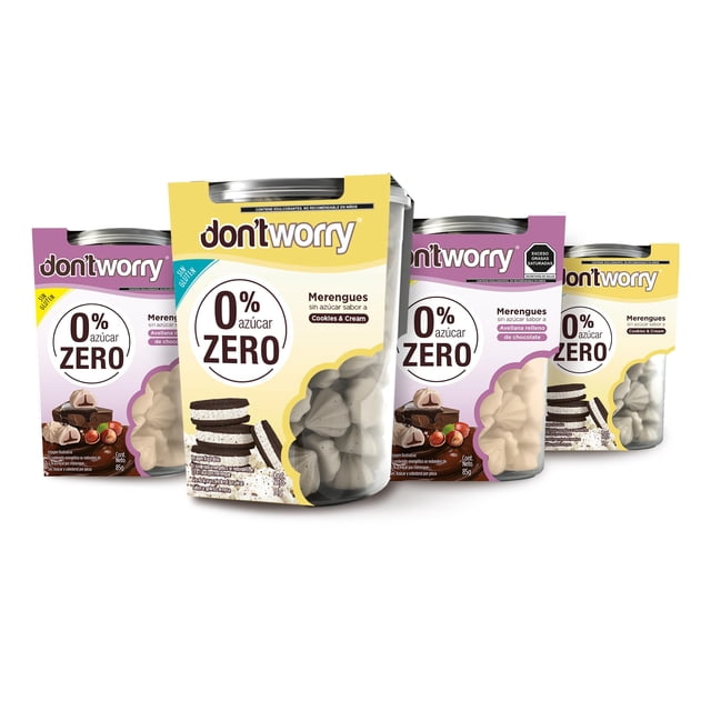 Don't Worry | Merengues | Coockies&Cream Avellana Relleno De Chocolate | 4Pack | 0% Azúcar | Keto | Sin Gluten | Sin Azúcar Añadida | Postre Saludable | Bocadillo