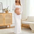 thumbnail image 2 of Gyujnb Maternity Bodycon Maxi Dress Photoshoot Long Sleeve Square Neck Open Back Pregnancy Formal Gown,M, 2 of 8