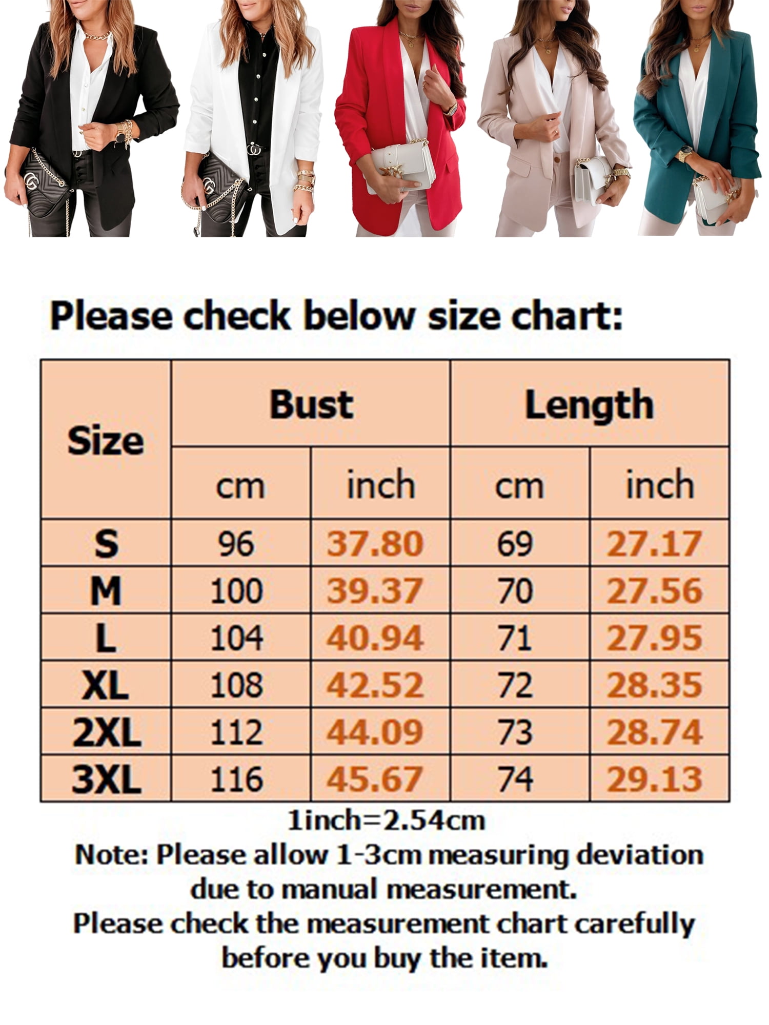 blazer measurement chart