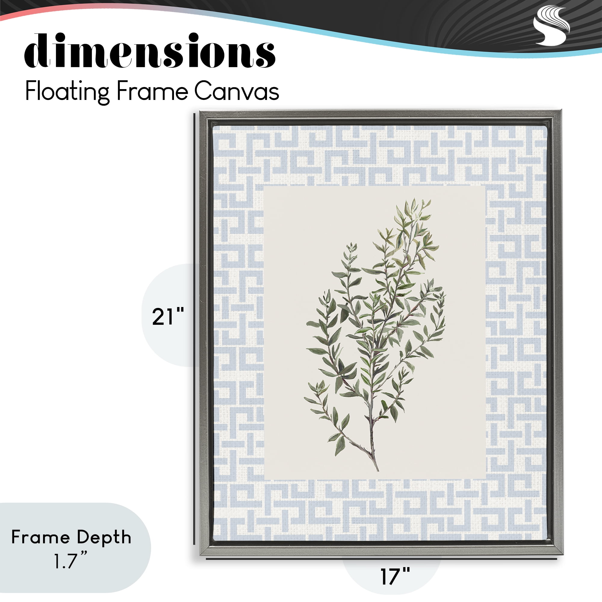 Stupell Industries Leafy Herb on Geometric Gray Framed Floater Canvas Wall Art, design by Diannart