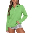 thumbnail image 5 of Hearthz Polo Shirt Women 3 Button Long Sleeve Shirts Women Relaxed Fit Solid Color Tshirts Shirts for Women Uniform Tops for Women Green L, 5 of 5