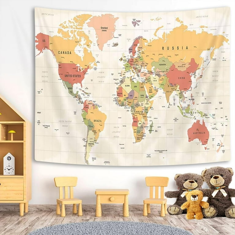 World Map Tapestry Map of World Vintage Topography Educational Tapestries Posters for College Kids Student Dorm Wall Art Geographical Travel Map Tapestry for Bedroom Living Room 60X40in Walmart