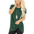 thumbnail image 6 of Abcnature Women's Tops Short Sleeve Twist Knotted T Shirts Summer Blouse Tunic Tops Solid O-Neck T-Shirt Green M, 6 of 7