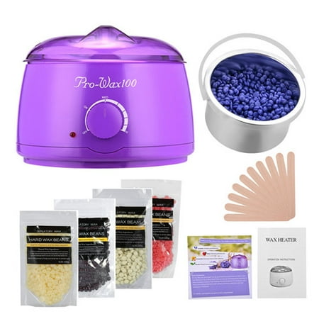 Melting Pot Warm Honey Wax Hair Removal Hot Wax Warmer Waxing Kit Wax Melts Melting Pot Heater with 4 Flavors Hard Wax Beans (Chocolate,Strawberry,Cream, Honey) & 10 Spatulas for Hair Removal ()