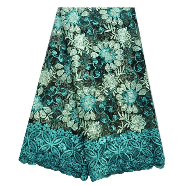 Sanvera17 African Lace Net Fabrics Nigerian French Fabric Rope Embroidered And Manual Beading Guipure Cord Lace For Party Wedding 5 Yards (Green)