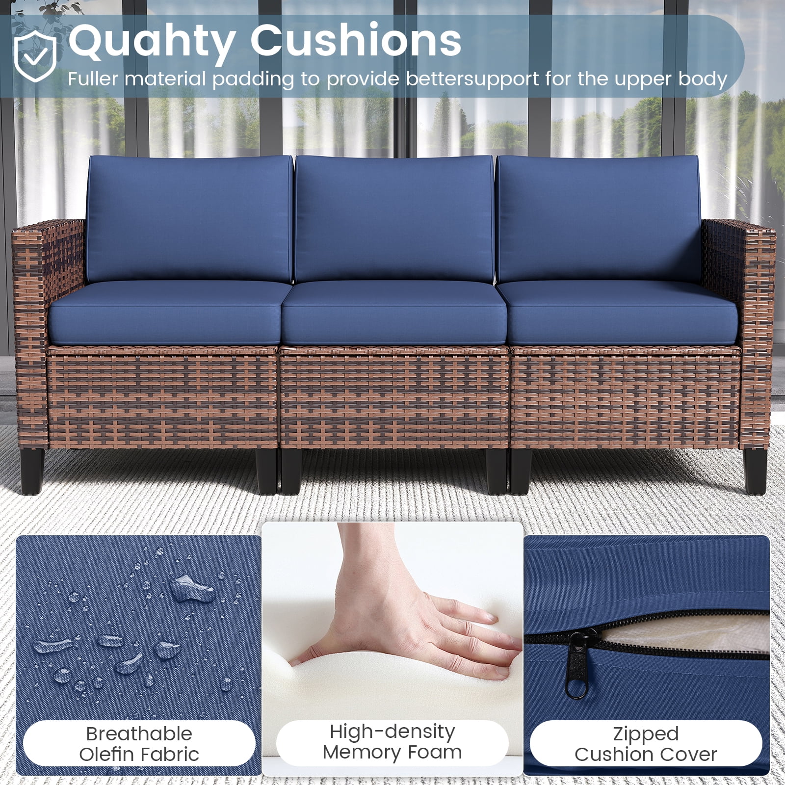 ELPOSUN Patio Furniture 10 Peces Wicker Outdoor Sectional Sofa Sets, Rattan Conversation Set with Storage Table, Swivel Chairs for Backyard, Pool, Navy（Include Waterproof Covers ）