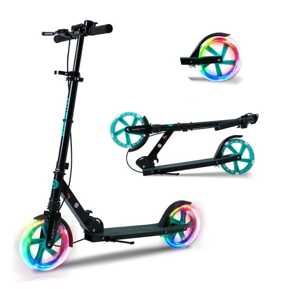 Welmotive Trottinette à Propulsion pour Enfants de 8 Ans et Plus, Ados et Adultes, avec Frein à Main avant et Frein Arrière, et Guidon Ajustable, Grandes Roues en PU Robustes à flash, Excellent Cadeau et Jouet