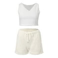thumbnail image 5 of 3 Piece Lounge Sets and Women, Hugcore Women's Fuzzy 3 Piece Warm Outfit Fleece Warm Crop Top Shorts Pajamas Loungewear Sets Warm Pj Set Women's Lounge Beige L, 5 of 6