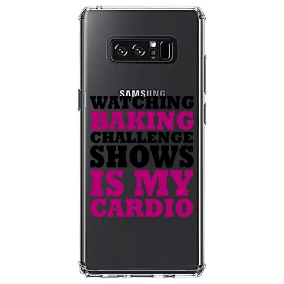 DistinctInk Clear Shockproof Hybrid Case for Samsung Galaxy Note 8 - TPU Bumper Acrylic Back Tempered Glass Screen Protector - Watching Baking Shows is My Cardio