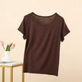 thumbnail image 4 of ClodeEU Women's Short Sleeve Scoop Neck Loose T-Shirt,Solid Color Casual Summer Tee Coffee,Women's Plus XXL, 4 of 5