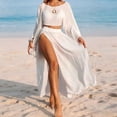 thumbnail image 2 of Staron Women's Swimsuit Cover Up Beach Dress Two Piece Set V Neck Short Sleeve Slit Casual Vacation Loose Fit Sunscreen Cover-up Dress, White XL, 2 of 5