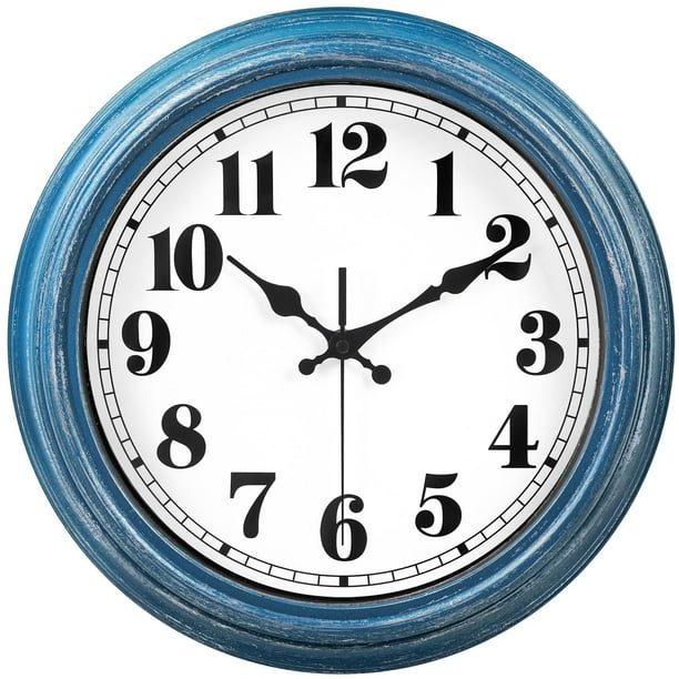 Reloj de pared JENLYSTIME retro de 30 cm, silencioso, no hace tictac, azul