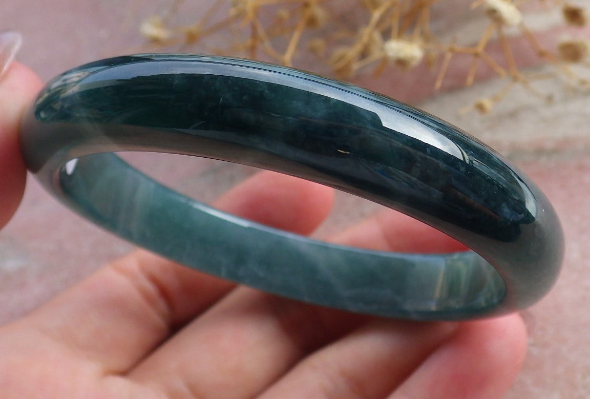 Icy Green Natural A JADE Jadeite Circle Bangle Bracelet 60 mm 682900 TN