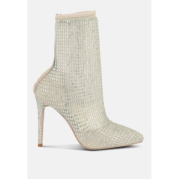 Fortunate Rhinestones Embellished Mesh Boots