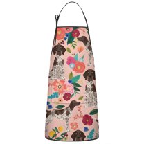 Dogs with Pioneer Flower Apron-Garden Aprons for Women with Pockets-Cotton Linen Waterproof Kitchen Cooking Gardening Aprons Adjustable for Kitchen,Cooking,BBQ and Salon 33x27 Inch