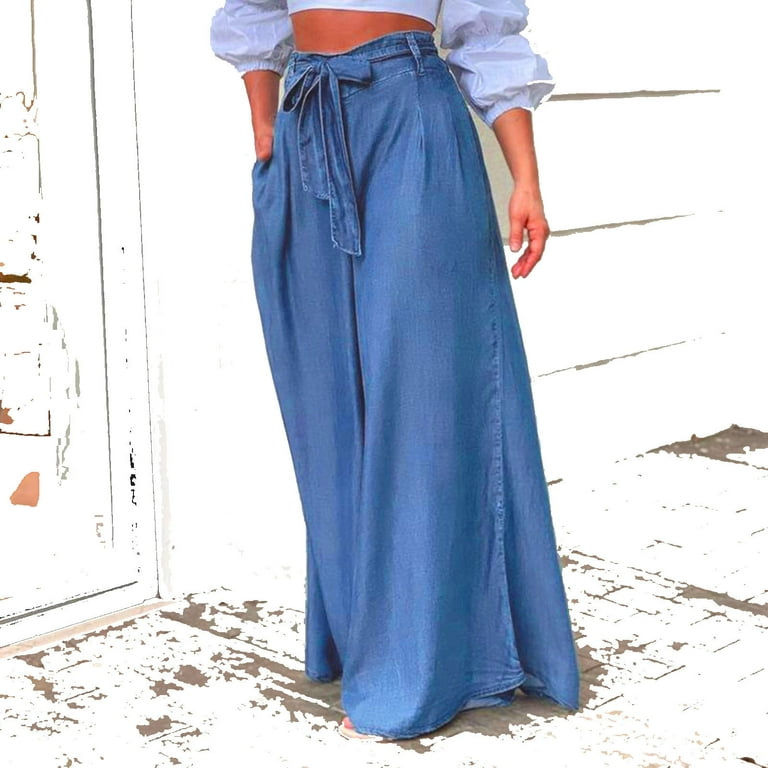 Zodggu Womens Summer High Waist Full Length Long Pants ed Solid