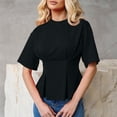 thumbnail image 6 of Pounoo Women's T-Shirts Short Sleeve Crew Neck Cinched Waist Tops Casual Daily Wear Soft Fabric Relaxed Fit Shirts, 6 of 8