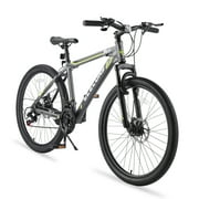 24 Inch Mountain Bike Boys Girls, Steel Frame, Shimano 21 Speed Mountain Bicycle with Daul Disc Brakes and Front Suspension MTB