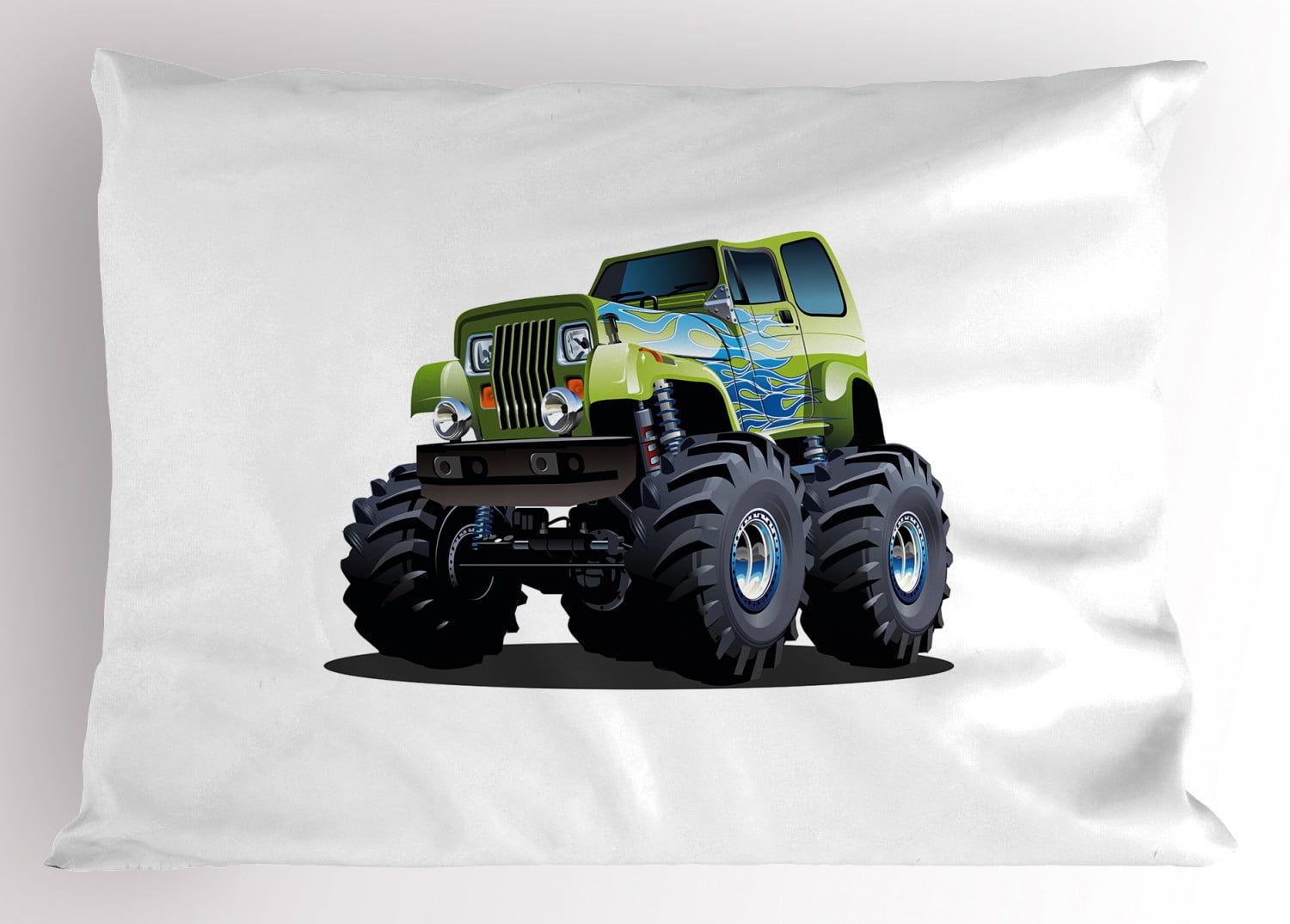 Truck Pillow Sham Cool Monster Truck Boyhood Dreams Giant Wheels Off