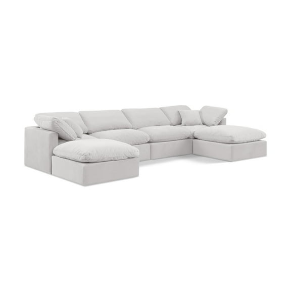 Meridian Furniture Indulge 129" Velvet U-Shaped Modular Sectional in Cream