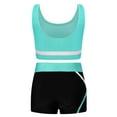 thumbnail image 2 of Fldy Kids Girls 2 Piece Ballet Yoga Workout Tracksuit Sleeveless Dance Crop Top with Shorts Set Blue Green 8, 2 of 7