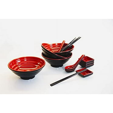 Balibetov Japanese Ramen Bowl Set of 2 Includes Melamine Ramen Bowls And Chopsticks Spoons & Sauce Dish - Miso Soup Bowls - Pho Bowls - Japanese Bowl - Asian Bowls - Ramen Bowl 16pcs set