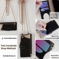thumbnail image 3 of Crossbody Wallet Case for iPhone 13 with Make-up Mirror, Detachable Chain Strap, Zipper Purse Card Slots Adjustable Kickstand, PU Leather Shockproof Full Body Cover for Women Girls, Black, 3 of 8