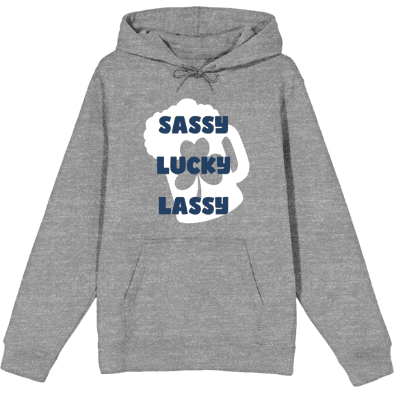St. Patrick's Day Sassy Lucky Lassy Adult Heather Gray Long Sleeve Hoodie-Small